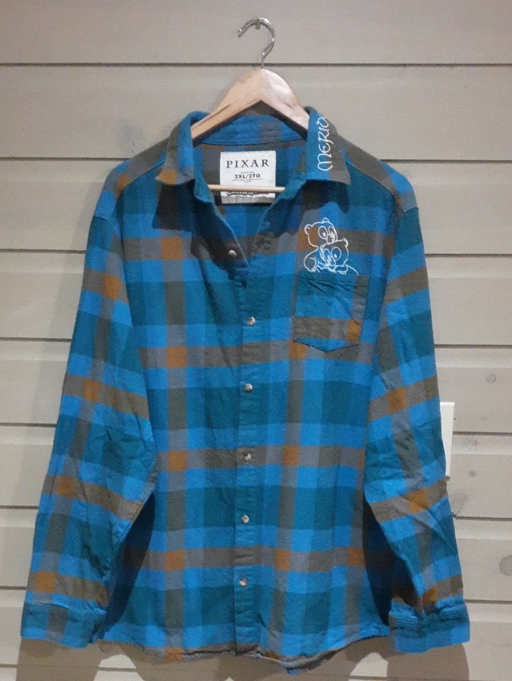 Women's Cakeworthy Disney Pixar Change Your Fate Flannel Blue Plaid LS Top 2XL
